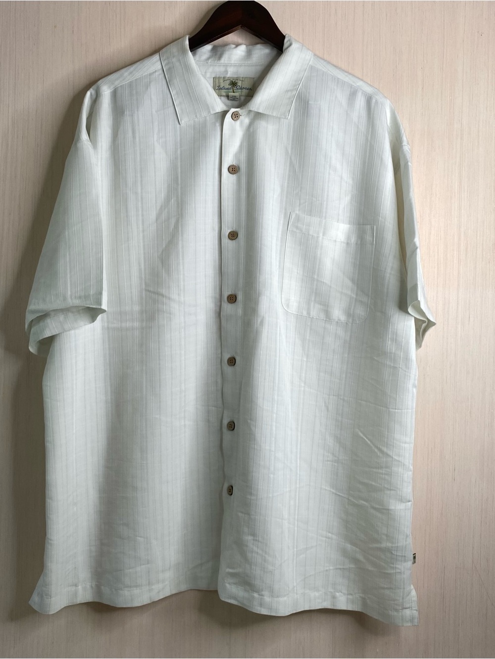Island Shores Men’s Short Sleeve Button-Up Camp Shirt Casual Beige Stripe XXL